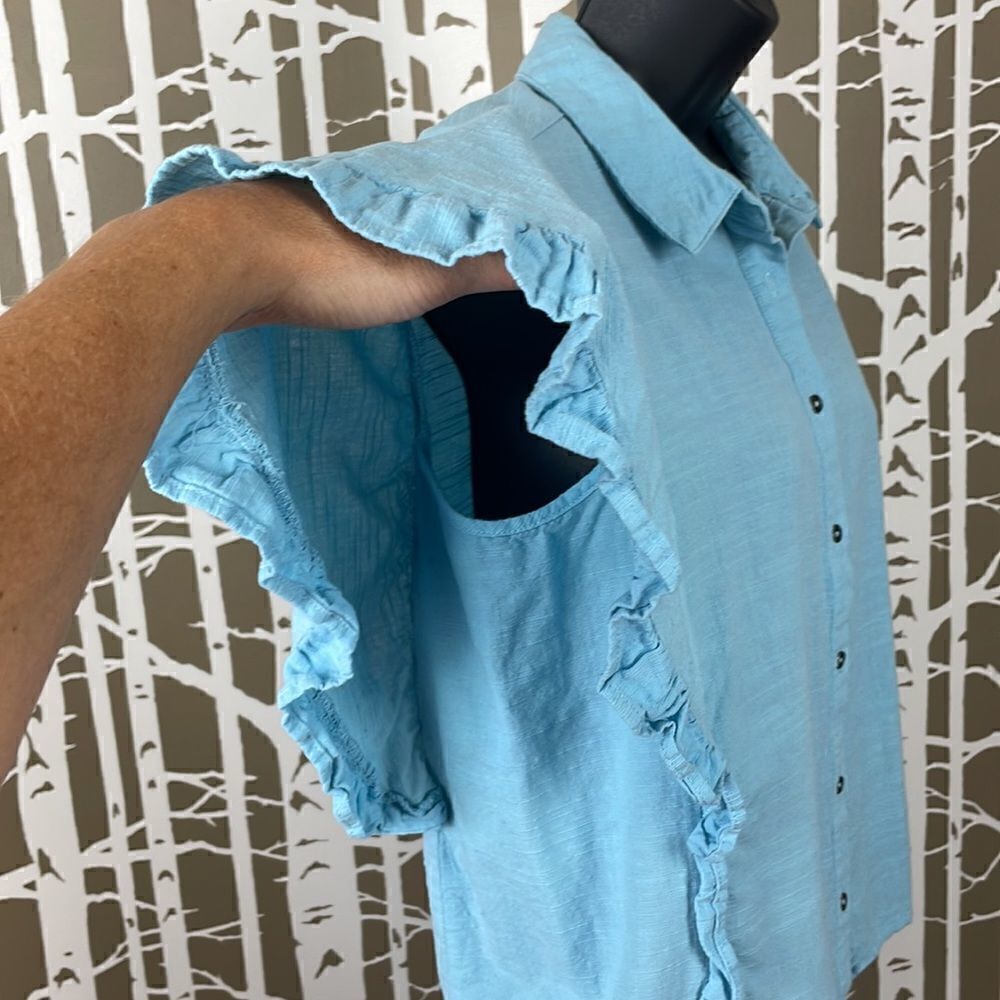 100% Cotton Button Front Flutter Sleeve Blouse sz S - Picture 3 of 5